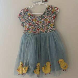 Mini Boden Ami Applique Tulle Dress - Pale Blue Chicks